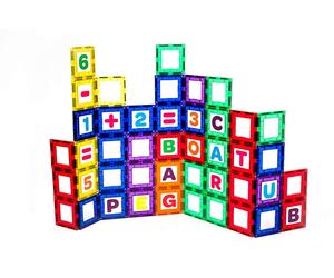 Playmags 80 Pi Ces Magnétiques Tiles Set Pédagogique Clickins Kit Comprend 40 Magnétique De Windows Et 40 Lettres Et Chiffres - Et Stimuler La Créativité Pour Le Développement Du Cerveau