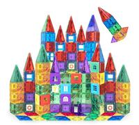 Playmags Ensemble De 100 Blocs Blocs de Construction Magnétiques pour Enfants - Jouets À Aimant Puissant STEM - Tuiles Magnétiques Colorées Et Durables Et Livre D'idées