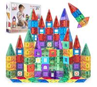 Playmags Ensemble De 100 Blocs de Construction Magnétiques pour Enfants - Jouets À Aimant Puissant STEM - Tuiles Magnétiques Colorées Et Durables Et Livre D'idées