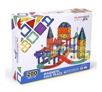 Playmags Ensemble de 200 pièces avec tuiles magnétiques, Piste de Course, Comprenant 2 Voitures de Course électriques motorisées, pour Les Enfants de 3 Ans et Plus