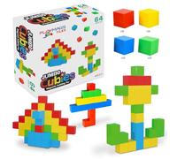 Playmags Ensemble De 64 Cubes Magnétiques Géants Grands Blocs De Construction De 5,08 Cm pour Les Jeunes Enfants - Blocs De Construction Magnétiques Robustes, Cubes Sensoriels À Hochet