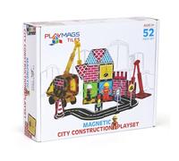 Playmags Jeu De Construction Magnétique De 52 Pièces, Blocs De Construction avec Grue Et Route, Jouets Éducatifs STEM pour Garçons Et Filles À Partir De 3 Ans.