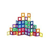 Playmags Magnetic Tile Building Set: Exclusive Educational Clickins 36-Pc. Kit: 18 Super Strong Clear Color Magnet Tiles Windows & 18 Letters & Numbers Stimulate Creativity & Brain Development Multicolore