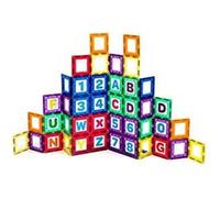 Playmags Magnetic Tile Building Set: Exclusive Educational Clickins 36-Pc. Kit: 18 Super Strong Clear Color Magnet Tiles Windows & 18 Letters & Numbers Stimulate Creativity & Brain Development Multicolore