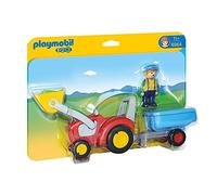 Playmobil 1.2.3 6964 Fermier avec Tracteur et remorque - avec Un Personnage et Son Tracteur - Mes Premiers Apprendre en s'amusant - pour Les Tout-Petits 18-36 Mois