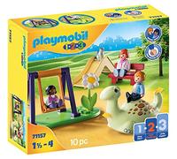 Playmobil 1.2.3 71157 Aire de Jeux - avec Trois Personnages, Une balançoire, Un Toboggan et Un Dinosaure à Bascule - Mes Premiers Apprendre en s'amusant - pour Les Tout-Petits 18-36 Mois