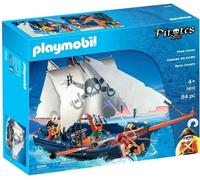 PLAYMOBIL 5810 Chaloupe des pirates, avec canon, Flotte dans l'eau, 3 personnages, 84 pieces, Les pirates, Des 4 ans