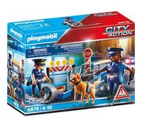 Playmobil 6878 Barrage de Police - City Action - Comprend Deux policiers avec Leur équipement, Un Chien, Une Cage, Trois plots et des Accessoires - Dès 4 Ans