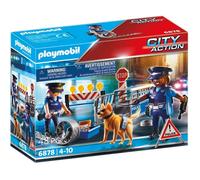 Playmobil 6878 Barrage de Police - City Action - Comprend Deux policiers avec Leur équipement, Un Chien, Une Cage, Trois plots et des Accessoires - Dès 4 Ans