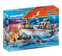 Figurine - PLAYMOBIL - 70140 - Bateau général des sauveteurs en mer - 4 figurines - Multicolore