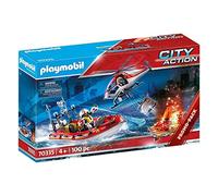 Playmobil City Action 70335 – Brigade de pompiers avec bateau et hélicoptère, dès 4 ans