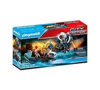 Playmobil 70782 Policier avec réacteur Dorsal et canoë - City Action - avec Deux Personnages, Un canot pneumatique à Moteur et Un réacteur Dorsal - Intervention poursuites en mer - Dès 5 Ans