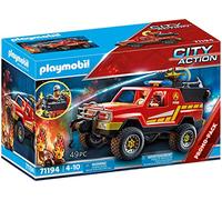 Playmobil 71194 Pick-up et Pompier - City Action - avec Un Personnage, Un Pick-up avec treuil et attelage Ainsi Que des Accessoires - Ville & Métiers - Dès 4 Ans