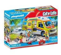 Playmobil Ambulance 71202 – Effets lumineux et sonores, trois personnages, brancard à roulettes