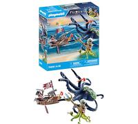 Playmobil 71419 Pirate avec Pieuvre géante, Comprend Deux Personnages, Une Pieuvre géante Qui pulvérise de l'eau, Un Bateau à rames et de Nombreux Accessoires, Univers Pirates, pour Enfants dès 4 Ans
