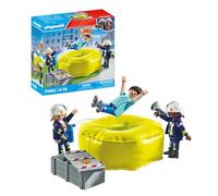 Playmobil 71465 Pompiers avec Coussin de Sauvetage - Action Heroes - avec Trois Personnages, Un Coussin de Sauvetage Qui Peut être gonflé et dégonflé et des Accessoires - Ville & Métiers - Dès 4 Ans