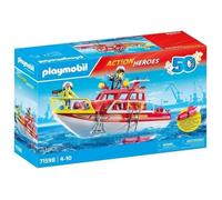PLAYMOBIL 71598 Bateau de sauvetage et pompiers, Les pompiers, Action Heros, Dès 4 ans