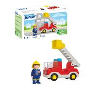 Playmobil 71683 Junior : Camion de Pompier avec échelle pivotante - Comprenant Une échelle Extensible et Un Pompier - Jouet fabriqué à partir de matière d'origine végétale - Dès 12 Mois