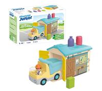 Playmobil 71686 Junior : Ouvrier avec Camion et Garage - Comprenant Une Benne basculante Mobile et Un Garage - Jouet fabriqué à partir de matière d'origine végétale - Dès 12 Mois