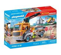 Playmobil - Set de construction Camion de chantier avec grue Action Heroes dès 4 ans 71750