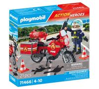 Playmobil 71466 Pompier et Moto - Action Hereos - avec Un Personnage, Une Moto équipée d'un extincteur, Une Boite à Bagages et des pylônes pour sécuriser la Zone - Ville & Métiers - Dès 4 Ans