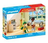 Playmobil 71619 Pédiatre avec Enfant - Action Heroes - Comprend Deux Personnages, Une Chaise Longue, des Bandages, des pansements et Un Ours en Peluche pour Les réconforter - Dès 4 Ans