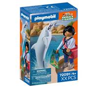 Playmobil Playset 72091 - Zoo : Dauphin et visiteur - Bleu