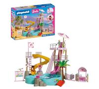 PLAYMOBIL Barbie Parc Aquatique | Aventure d'été avec Barbie Nikki & Daisy | Grand Parc Aquatique avec Eau véritable, toboggans et Piscine | Rêves d'été Malibu pour Enfants à partir de 4 Ans | 72120