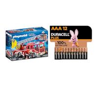 Playmobil - Camion de Pompiers avec Échelle Pivotante - 9463 + Piles alcalines AAA Duracell Plus, 1.5V LR03 MN2400, Paquet de 12