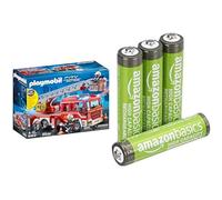 Playmobil Camion Pompiers, échelle/lumière/Son, 5+ Ans, 9463, & Piles AAA Rechargeables Amazon Basics 4 pcs, 850mAh