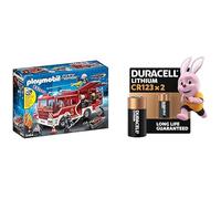 Playmobil Camion Pompiers, lumière/Son, 4+ Ans, 9464, & Duracell CR123 Lithium 2 pcs