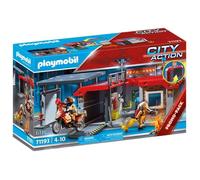 PLAYMOBIL - Caserne de pompiers transportable - City Action - Avec moto et hélicoptère
