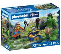 Playmobil - Jeu de construction - Troll avec chevalier lion et trésor - Vert - Enfants