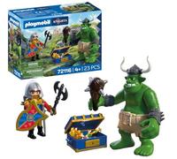 Playmobil - Jeu de construction - Troll avec chevalier lion et trésor - Vert - Enfants