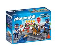 Playmobil 6878 Barrage de Police - City Action - Comprend Deux policiers avec Leur équipement, Un Chien, Une Cage, Trois plots et des Accessoires - Dès 4 Ans