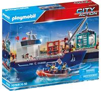 PLAYMOBIL City Action 70769 Grand porte-conteneurs avec bateau de douane