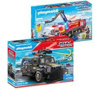 PLAYMOBIL City Action 71144 SWAT Véhicule tout terrain moderne SEK avec lumière et son & 71371 véhicule d'extinction d'aéroport