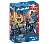 PLAYMOBIL City Action 72076 Kit de vol de vélo avec figurines de policier et de voleur avec vélo, 11 pièces, à partir de 4 ans