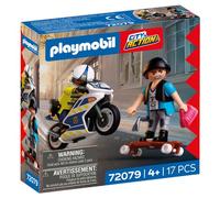 Playmobil Jouet City Action 72079 – Poursuite policière à moto, voleur en longboard, Dès 4 ans