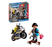 Playmobil City Action Poursuite policière à Moto, Un Policier poursuit Un Voleur en Longboard, Stimule la créativité, Jouet pour Enfants à partir de 4 Ans, 72079