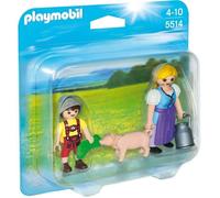 PLAYMOBIL Country - Duo Paysanne et Enfant - 2 personnages, 1 cochon, 1 pot à lait et de l'herbe