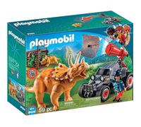 PLAYMOBIL Dinos - Bandit avec Tricératops - 59 pièces - The Explorers - Projette un filet