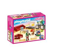 Playmobil 70207 Salon avec cheminée - Dollhouse - avec Deux Personnages, Une cheminée, canapé-lit, Fauteuil et Buffet - pour aménager la Grande Maison Traditionnelle - Dès 4 Ans
