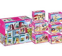 PLAYMOBIL® Dollhouse Lot de 7 Articles 70205 70206 70207 70208 70209 70210 70211 maison traditionnelle + Cuisine + Salon + Chambre + Chambre d'enfant + Chambre de bébé + Salle de bain