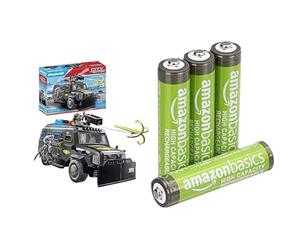Playmobil Forces Spéciales 4x4, lumière/Son, 5+ Ans, & Piles AAA Rechargeables Amazon Basics 4 pcs, 850mAh