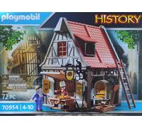 PLAYMOBIL History 70954 Boulangerie médiévale 72 pièces à partir de 4 ans avec 2 figurines et accessoires : four, pâtisserie, ameublement et bien plus encore, jouet de construction, jouet de