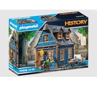 PLAYMOBIL History 70958 Maison médiévale 70 pièces à partir de 4 ans avec figurine de jeu et aménagement : chaises, table, commode, lit et bien plus encore, jouet de construction, jouet de
