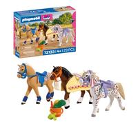 Playmobil | I Love Horses | Trois Chevaux à Collectionner | Set de Chevaux avec couvertures, selles, Nourriture et Accessoires de toilettage | pour Enfants à partir de 4 Ans | 72133