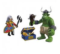 Playmobil - Jeu de construction - Troll avec chevalier lion et trésor - Vert - Enfants