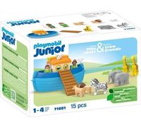 PLAYMOBIL Junior 71681 Arche de Noé transportable, 15 pieces, Comprend un bateau flottant et animaux, Des 1 an